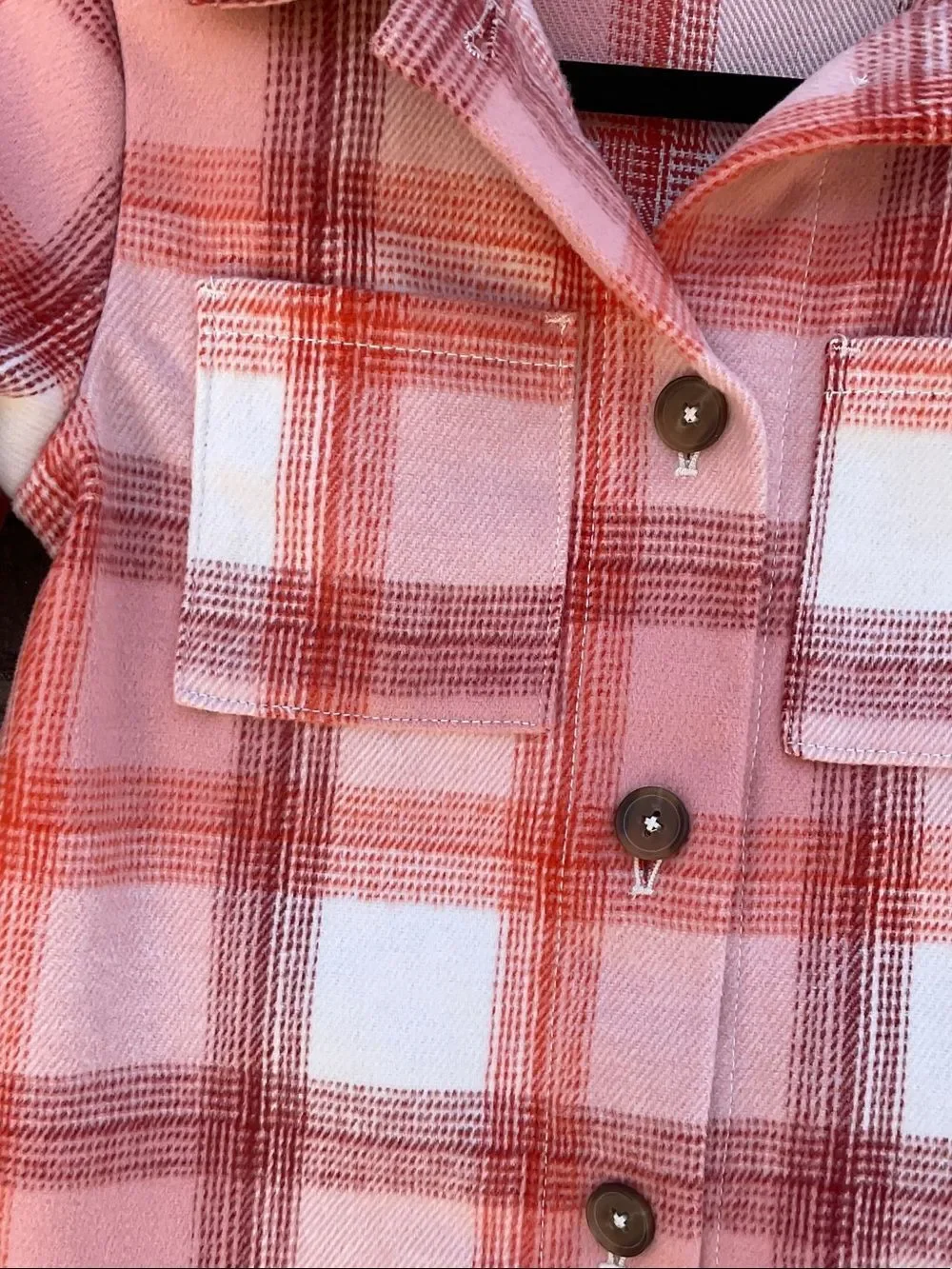 Take 50% OFF- Old Navy Coral and Orange Plaid Button-Front Shacket, Size-6